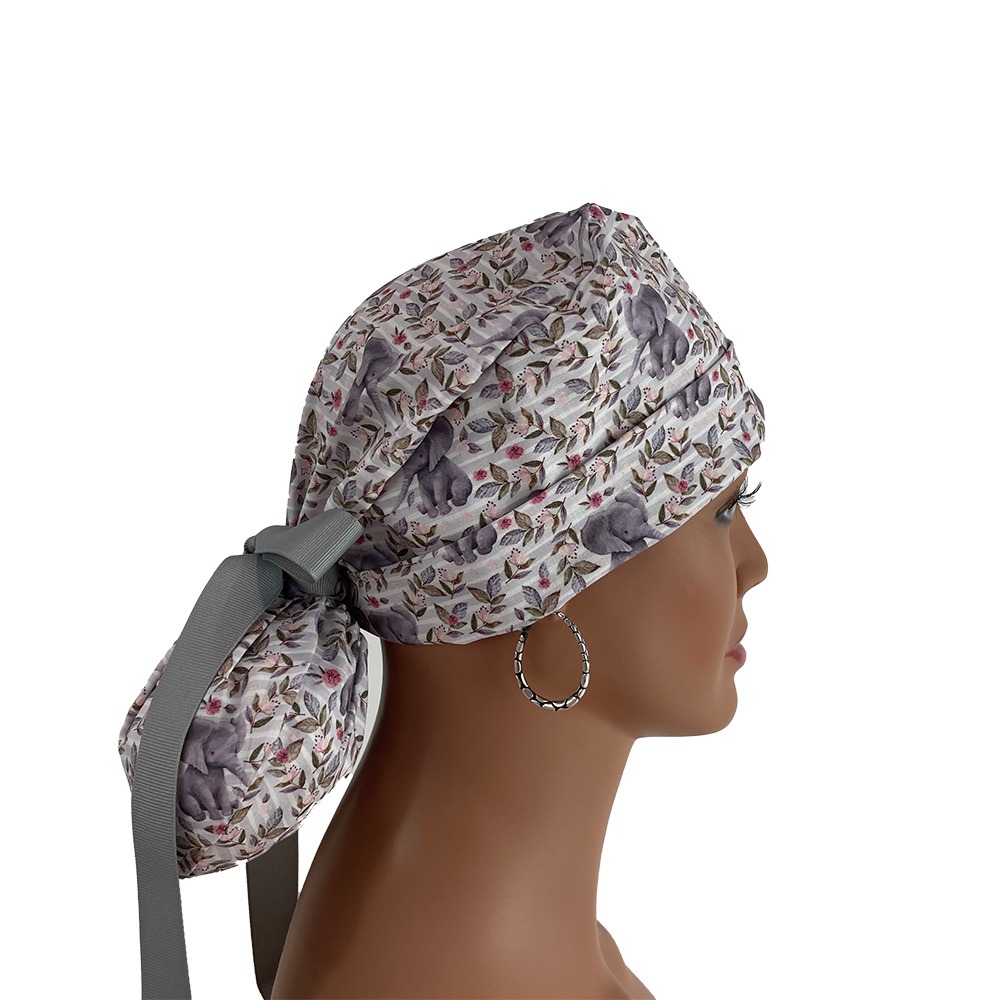 Turn Up Ponytail Medical Scrub Cap - Baby Elephants - Image 9