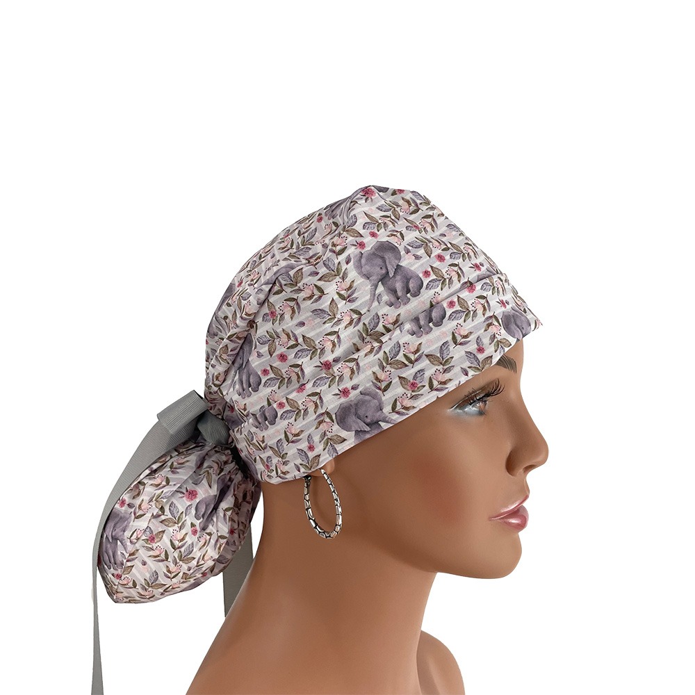 Turn Up Ponytail Medical Scrub Cap - Baby Elephants - Image 5
