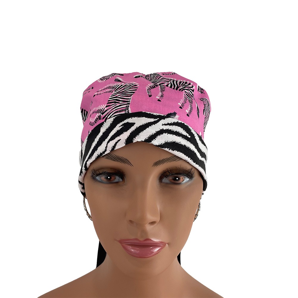 Turn Up Ponytail Medical Scrub Cap - Zebra Gathering - Image 2