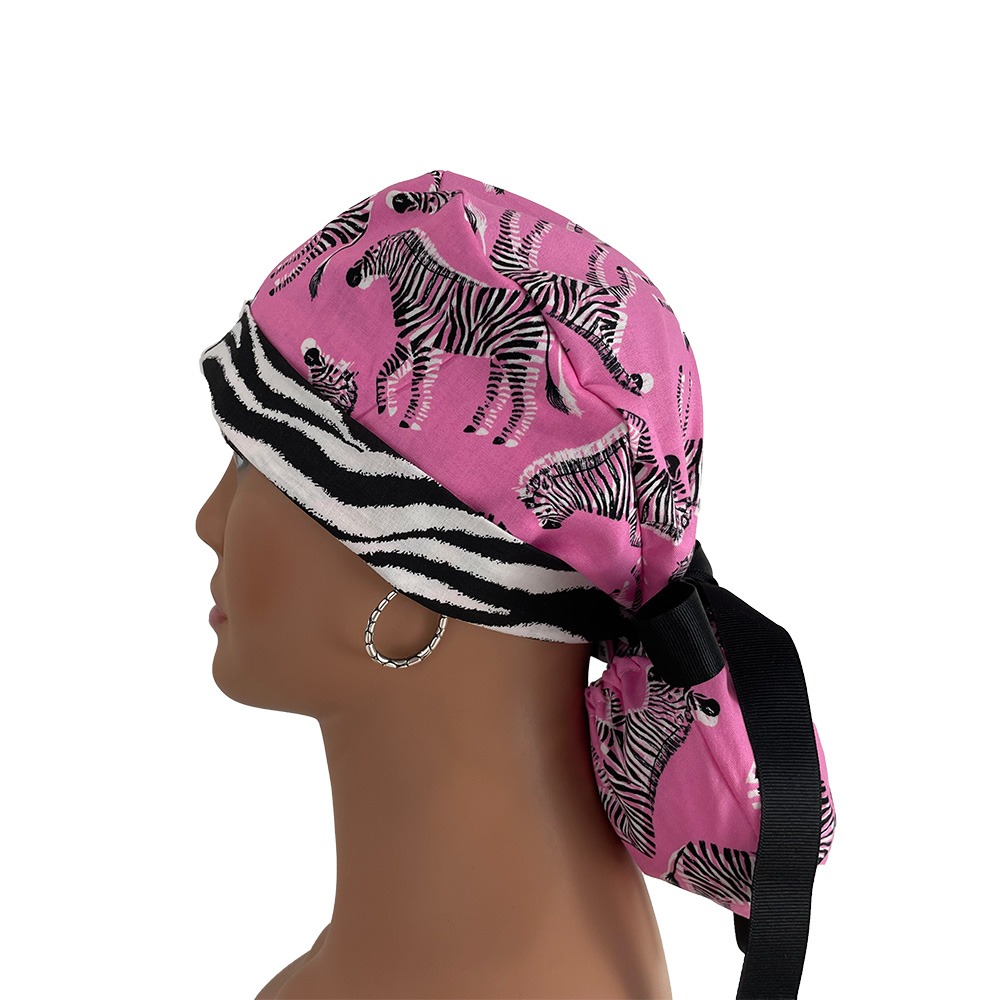 Turn Up Ponytail Medical Scrub Cap - Zebra Gathering - Image 4
