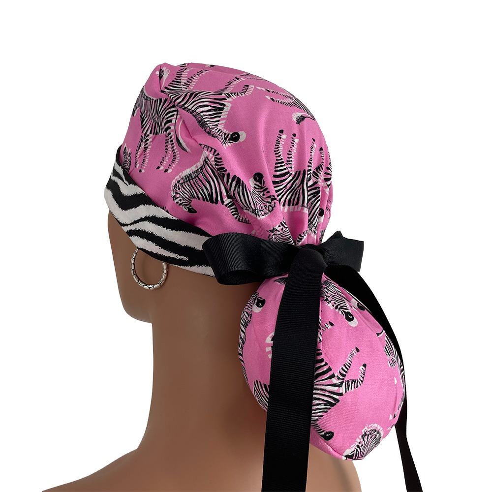 Turn Up Ponytail Medical Scrub Cap - Zebra Gathering - Image 5