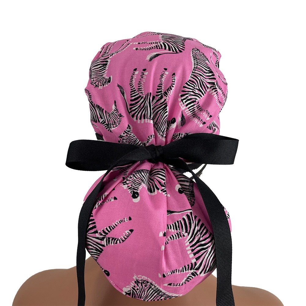 Turn Up Ponytail Medical Scrub Cap - Zebra Gathering - Image 7