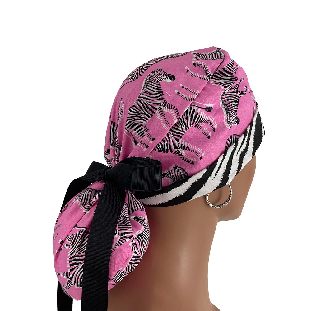 Turn Up Ponytail Medical Scrub Cap - Zebra Gathering - Image 8