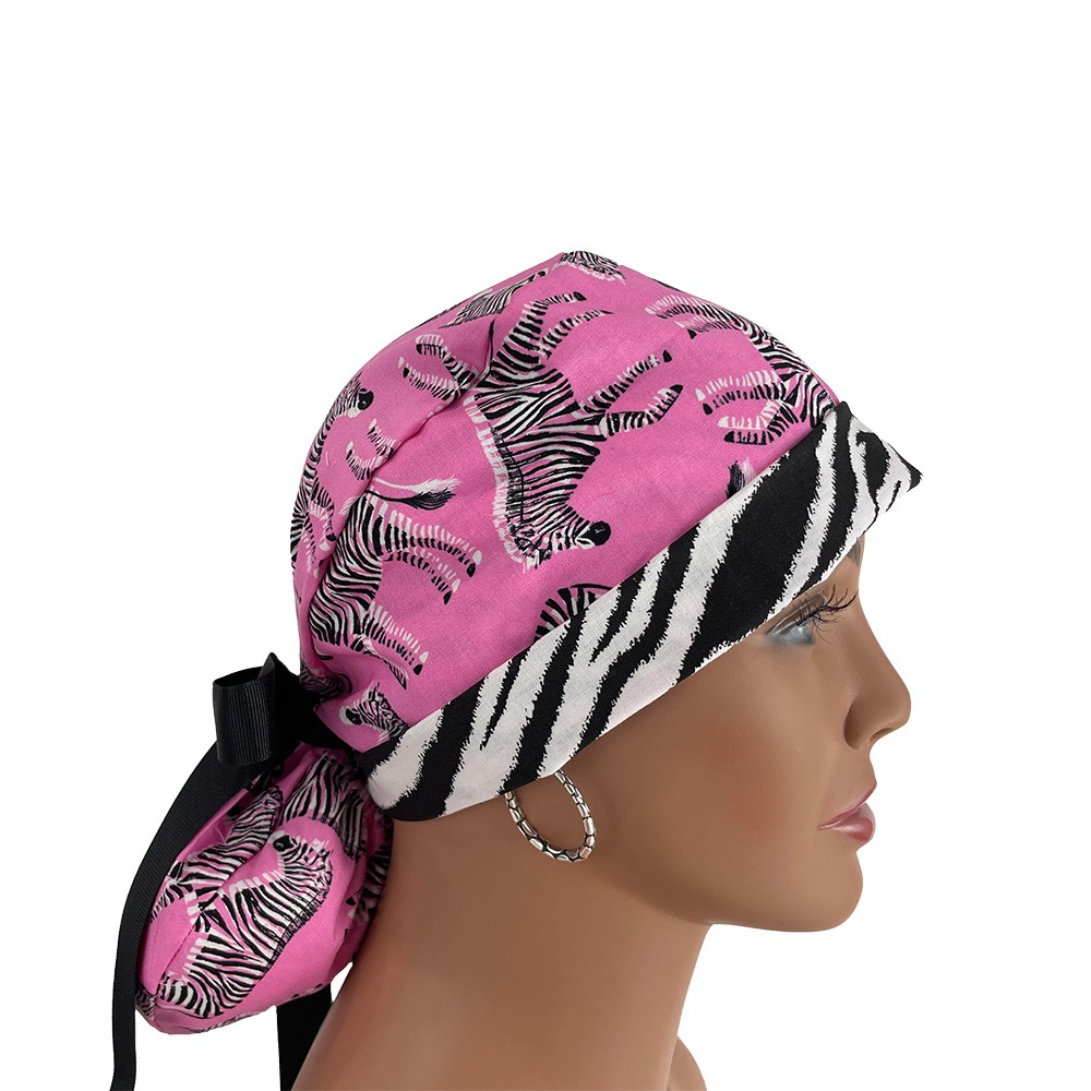 Turn Up Ponytail Medical Scrub Cap - Zebra Gathering - Image 9