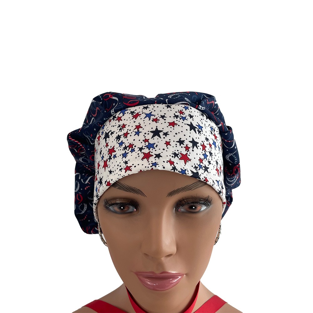 Bouffant Medical Cap - Patriotic Cotton Fabric Stars & Ribbons - Image 8