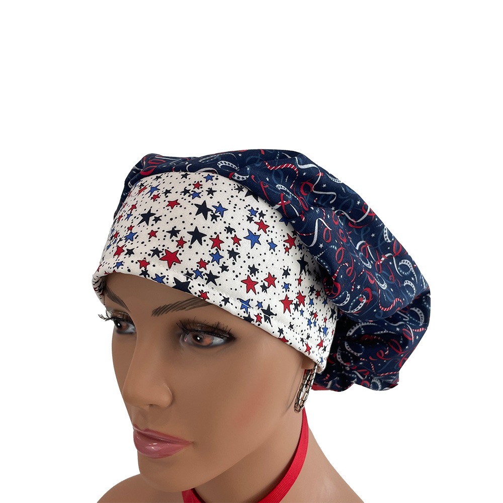 Bouffant Medical Cap - Patriotic Cotton Fabric Stars & Ribbons - Image 7