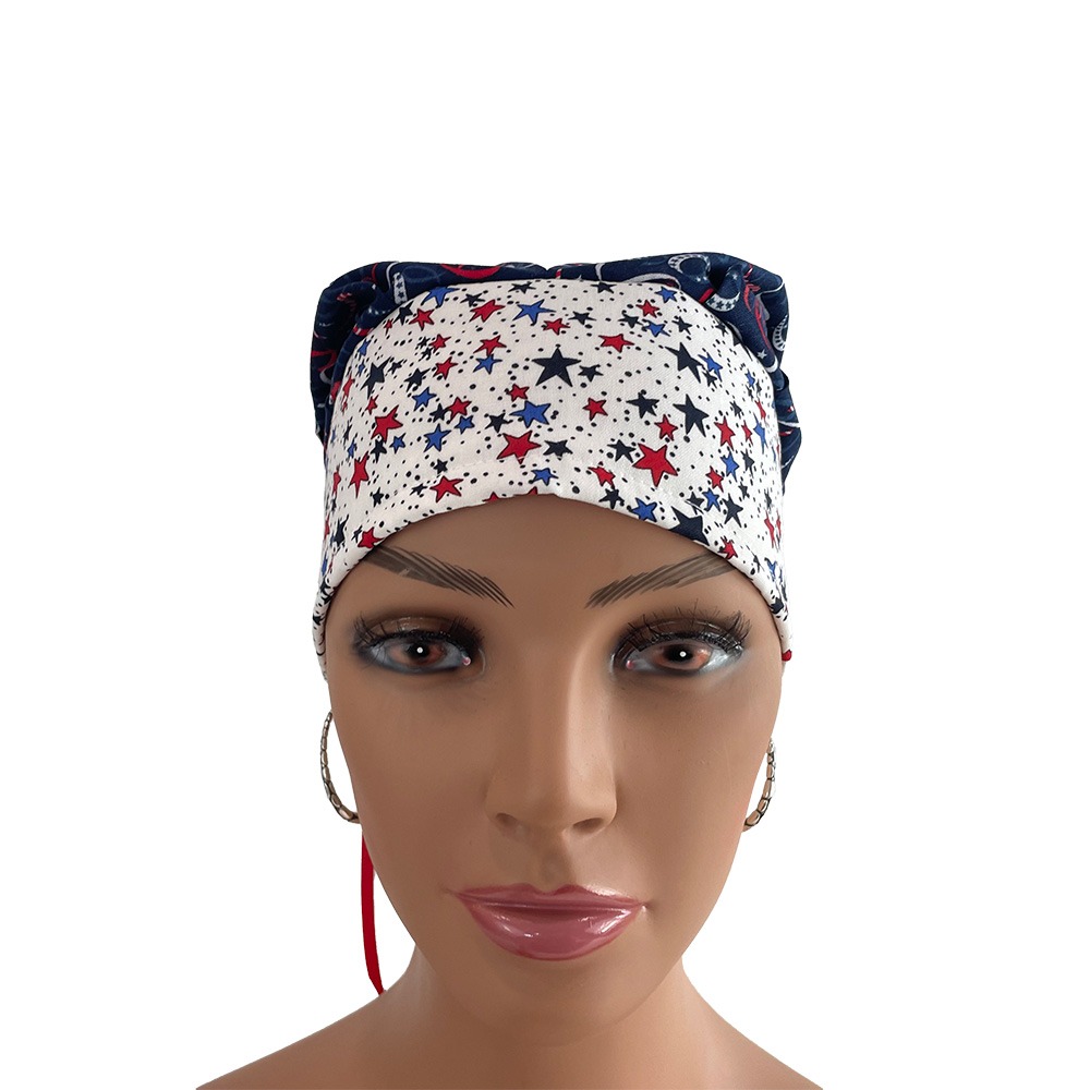 Bouffant Medical Cap - Patriotic Cotton Fabric Stars & Ribbons - Image 5