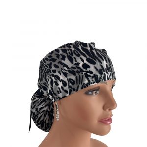 Ponytail Medical Scrub Cap - Cheetah Spots - Black