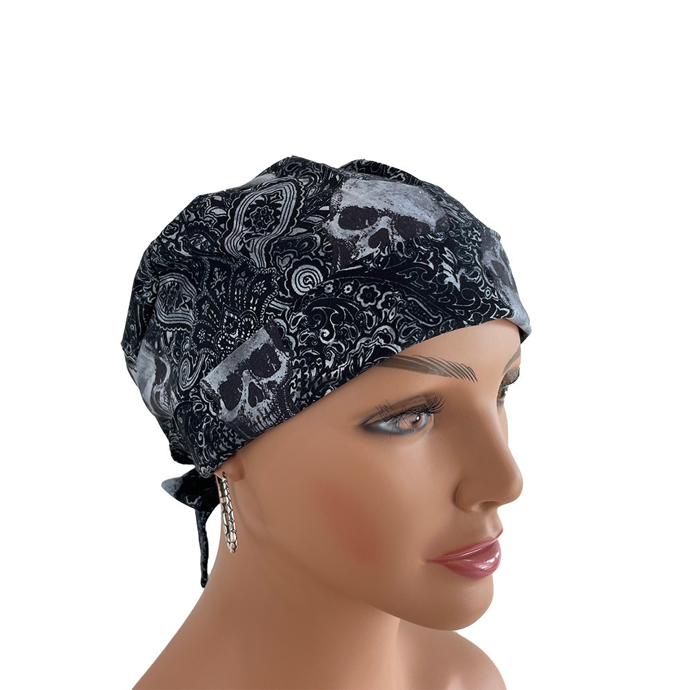 Chemo Medical Cap - Paisleys & Skulls – Black - Image 2