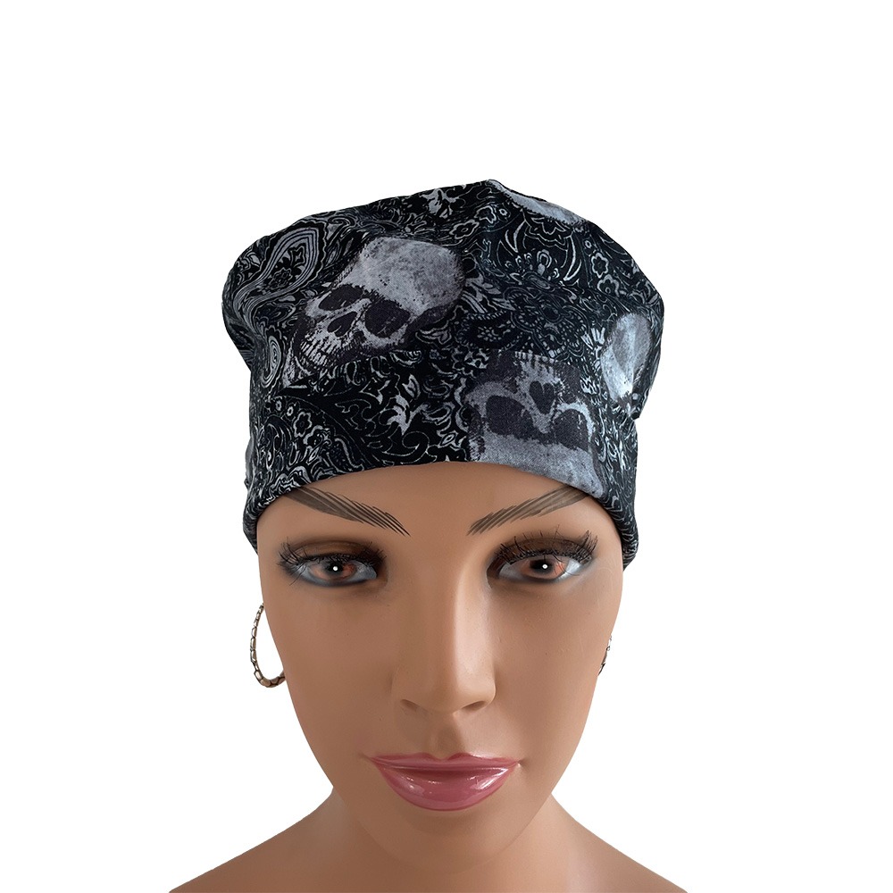 Chemo Medical Cap - Paisleys & Skulls – Black - Image 3