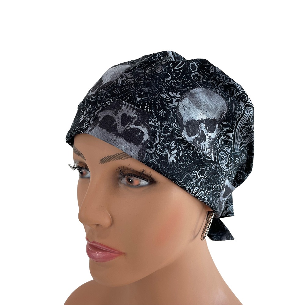 Chemo Medical Cap - Paisleys & Skulls – Black - Image 4