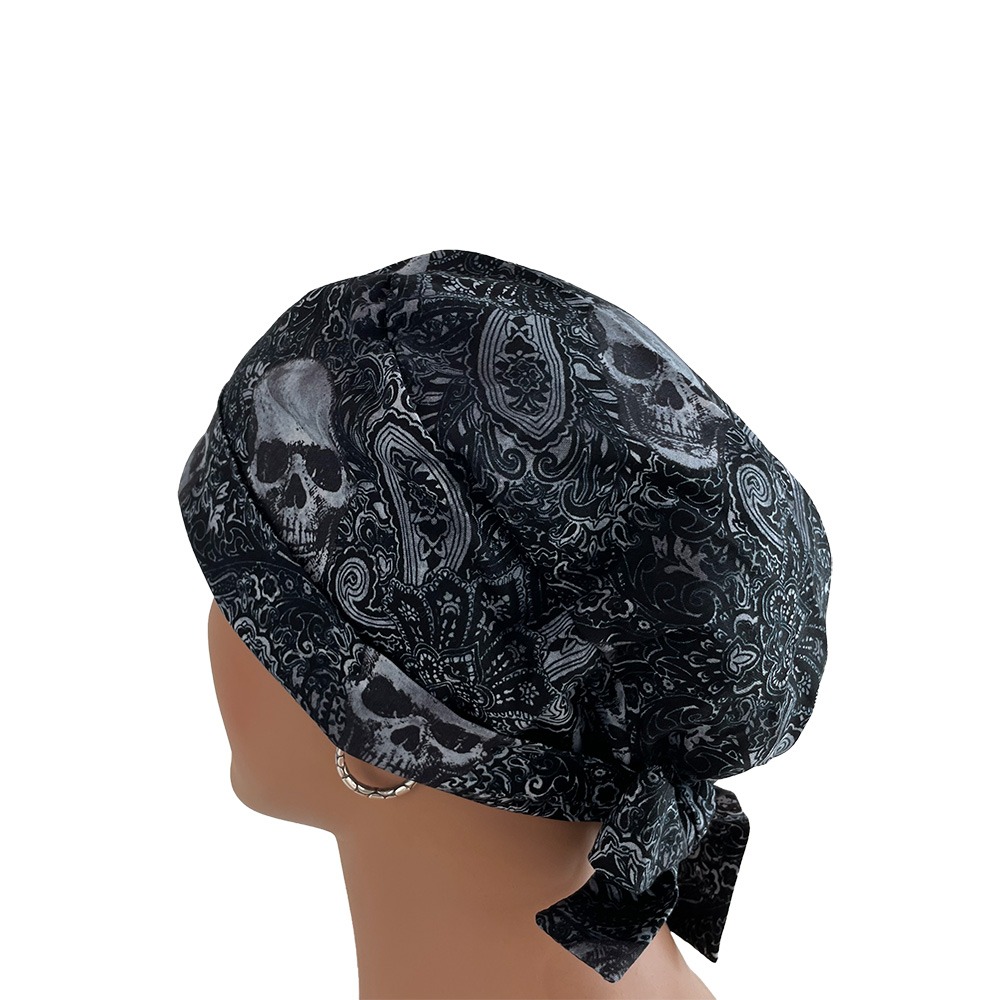 Chemo Medical Cap - Paisleys & Skulls – Black - Image 5