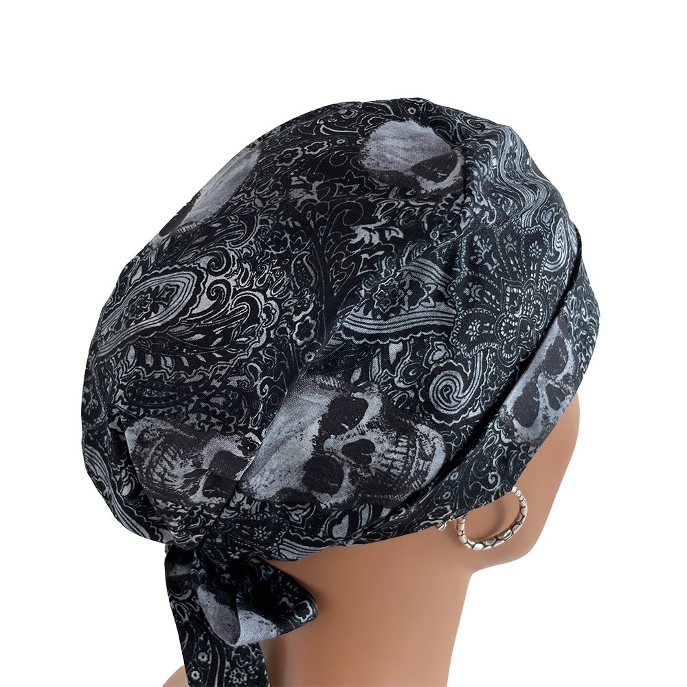 Chemo Medical Cap - Paisleys & Skulls – Black - Image 7