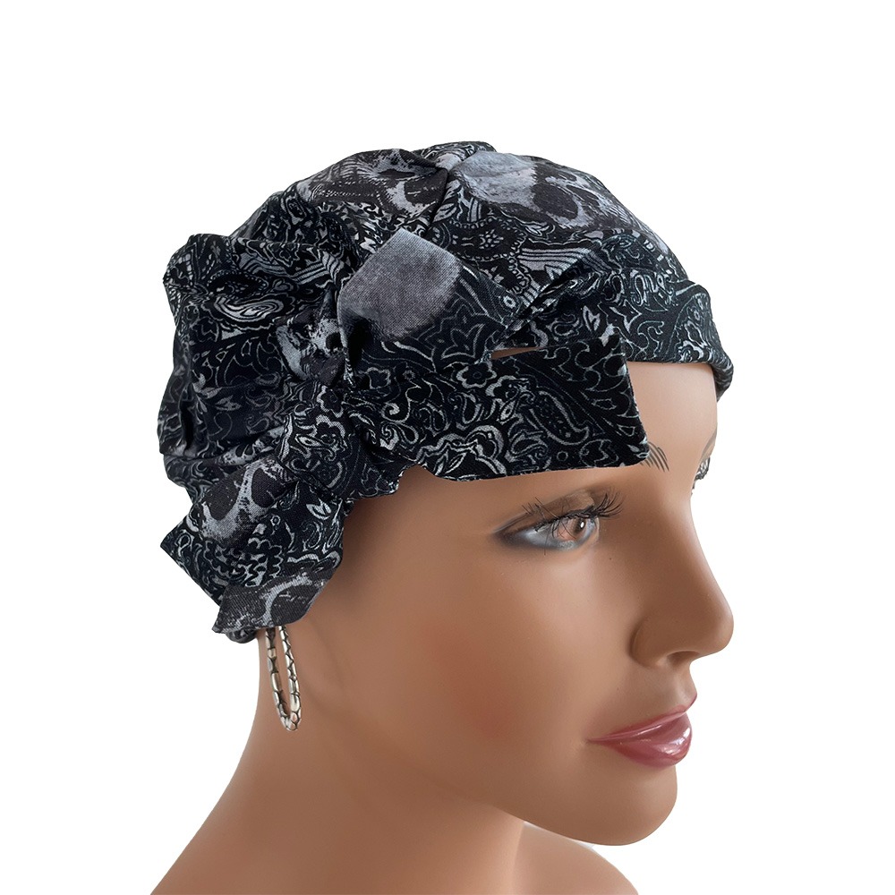 Chemo Medical Cap - Paisleys & Skulls – Black