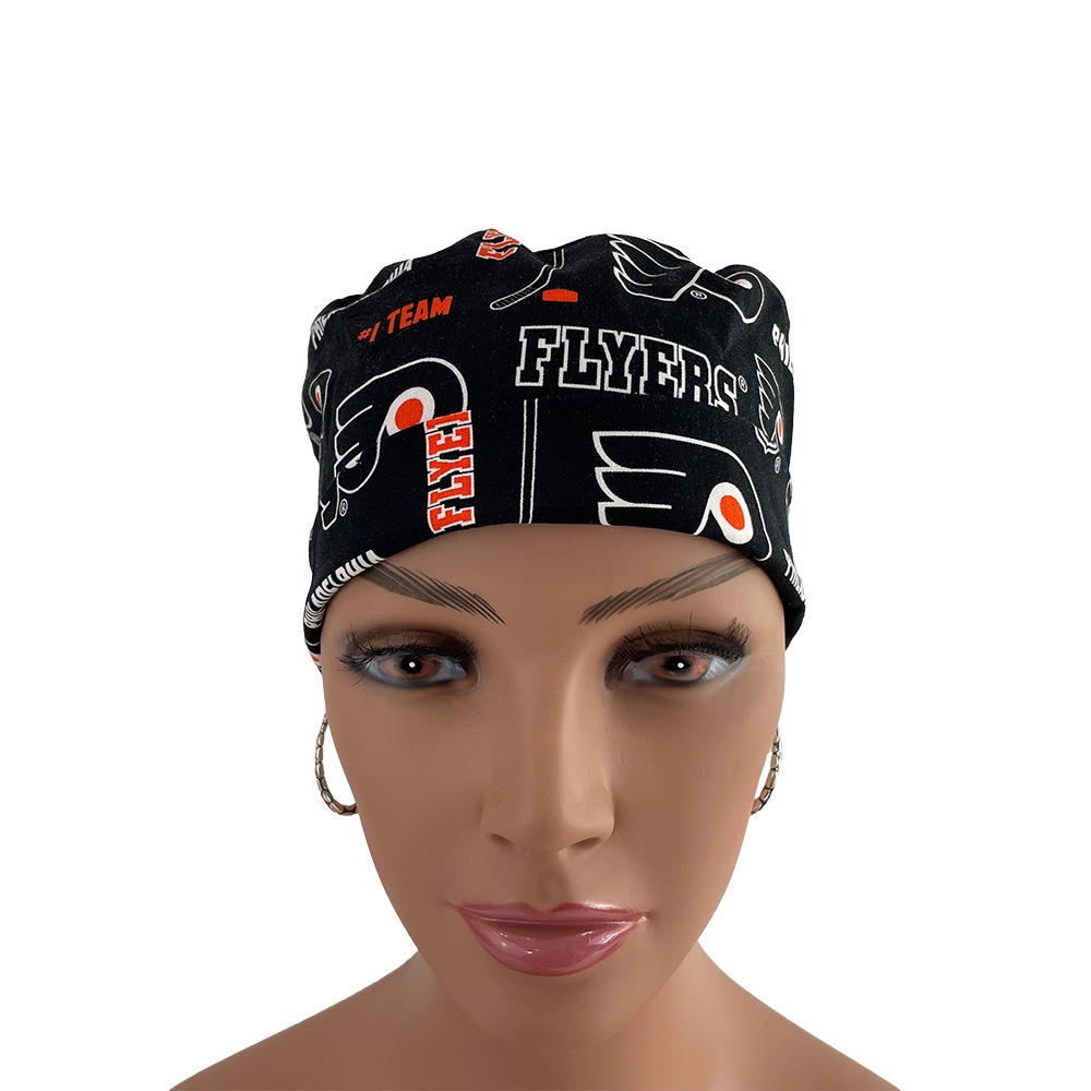 Turn Up Ponytail Medical Scrub Cap - Philadelphia Flyers - Black - Image 2