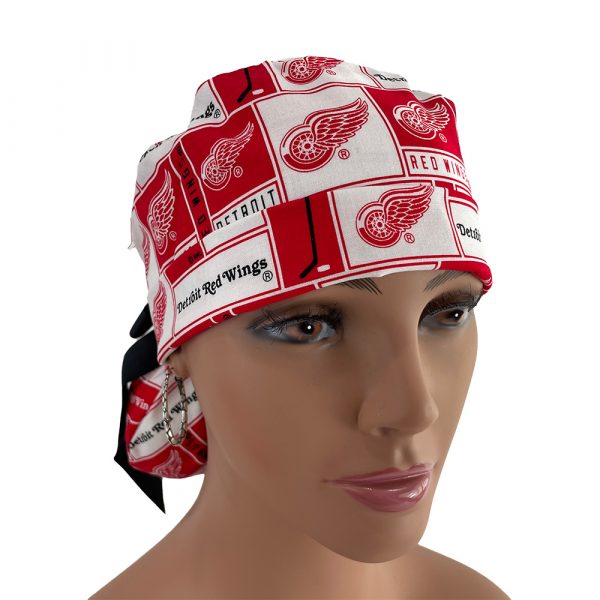Turn Up Ponytail Medical Scrub Cap - Red Wings