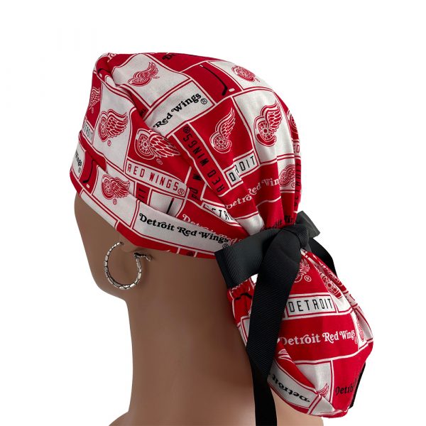 Turn Up Ponytail Medical Scrub Cap - Red Wings - Image 3