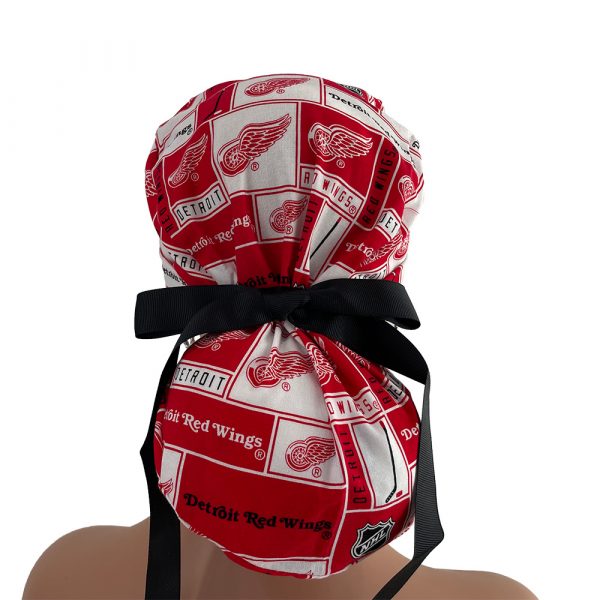 Turn Up Ponytail Medical Scrub Cap - Red Wings - Image 4