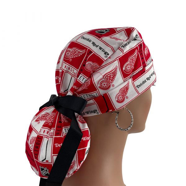 Turn Up Ponytail Medical Scrub Cap - Red Wings - Image 5
