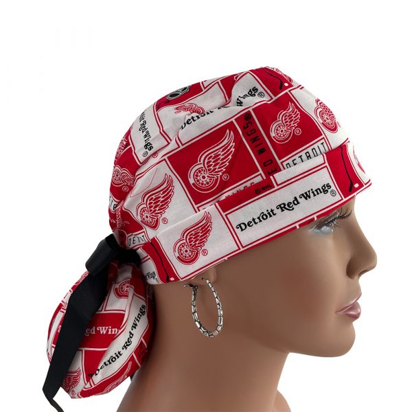 Turn Up Ponytail Medical Scrub Cap - Red Wings - Image 6