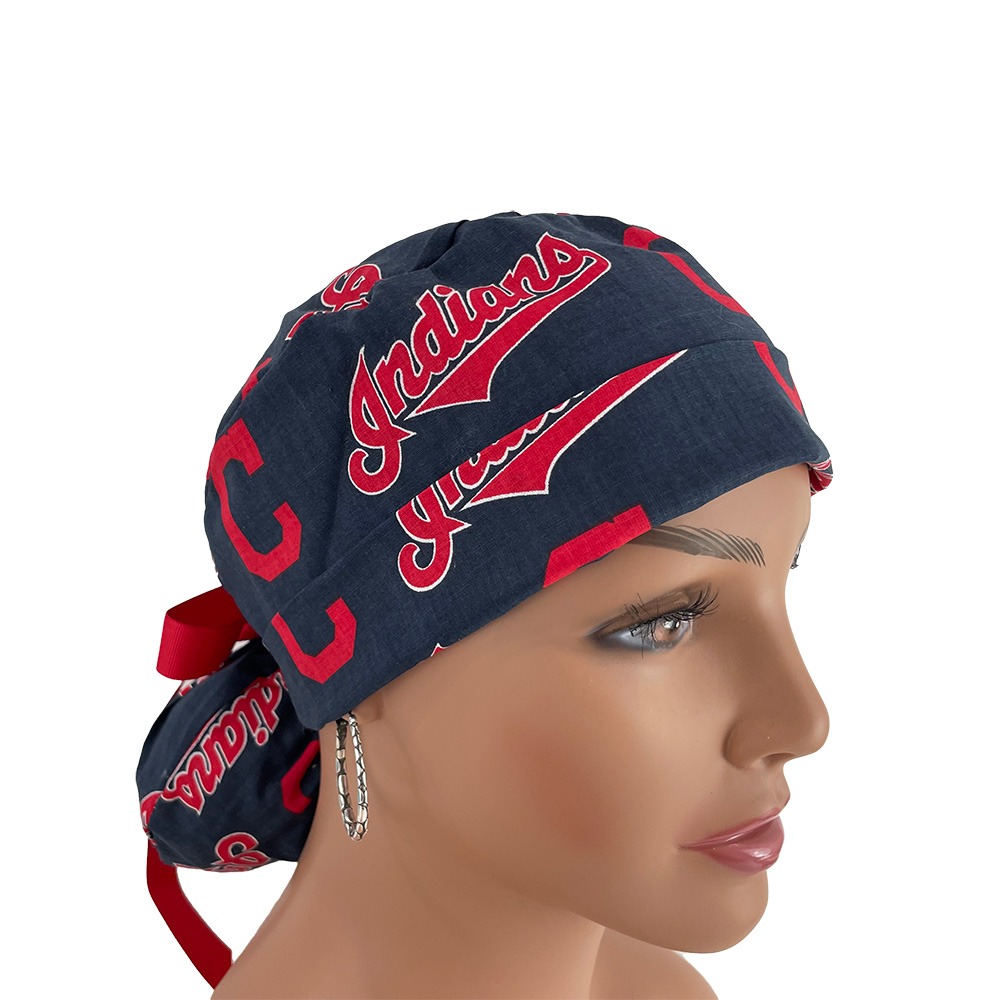 Turn Up Ponytail Medical Scrub Cap - Cleveland Indians