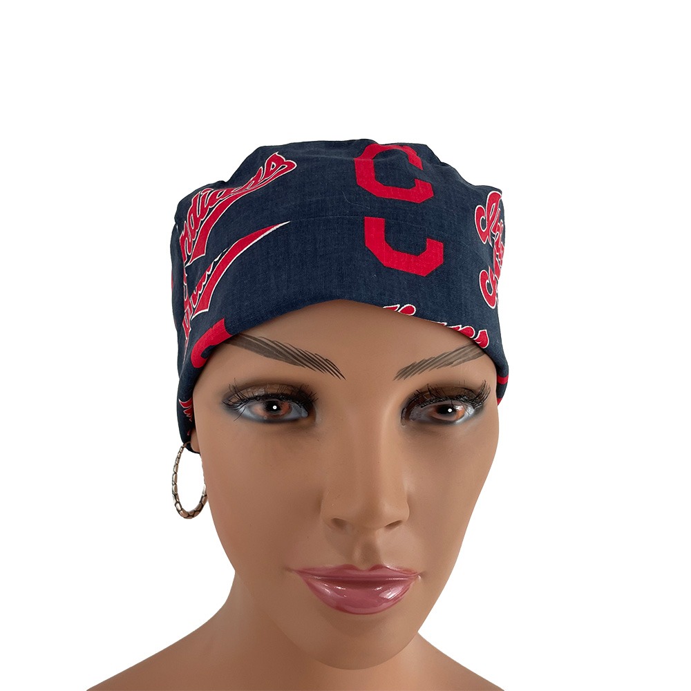 Turn Up Ponytail Medical Scrub Cap - Cleveland Indians - Image 3