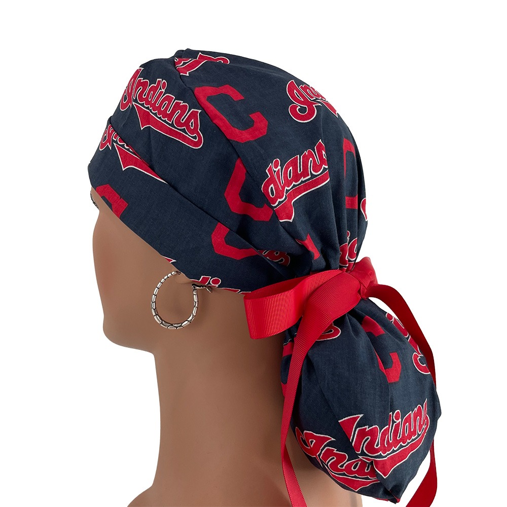 Turn Up Ponytail Medical Scrub Cap - Cleveland Indians - Image 5
