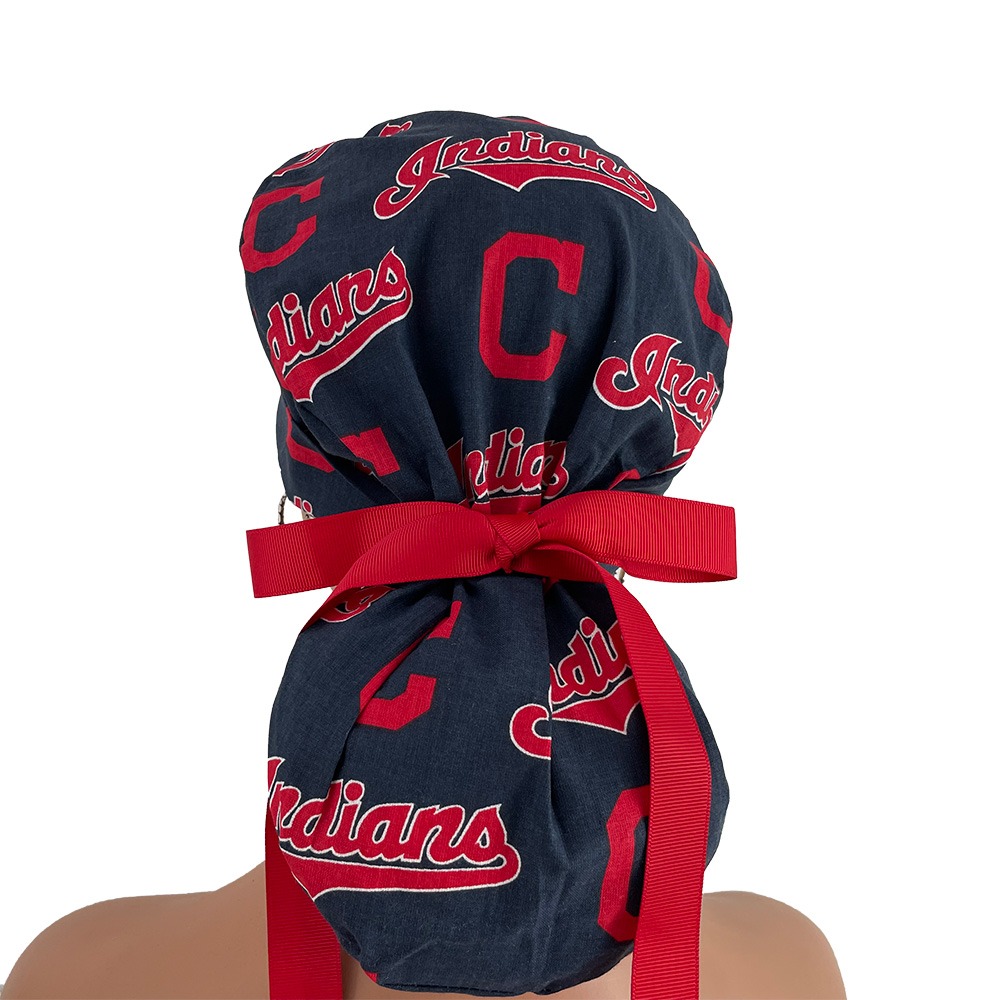 Turn Up Ponytail Medical Scrub Cap - Cleveland Indians - Image 6