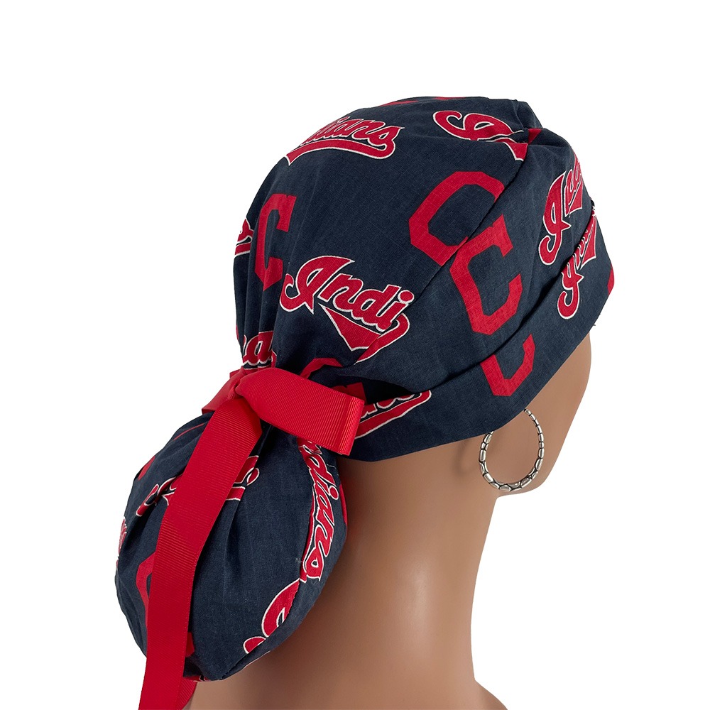 Turn Up Ponytail Medical Scrub Cap - Cleveland Indians - Image 7