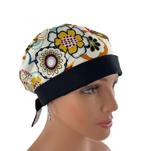 Chemo Medical Cap - Bold Packed Flowers/Black