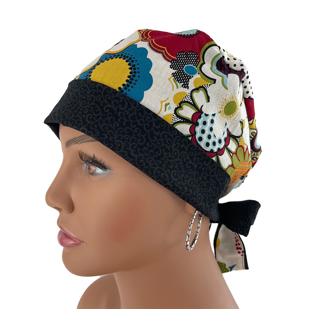 Chemo Medical Cap - Bold Packed Flowers/Swirls - Image 4