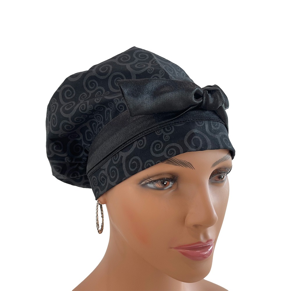 European Style Scrub Cap – Black Swirls