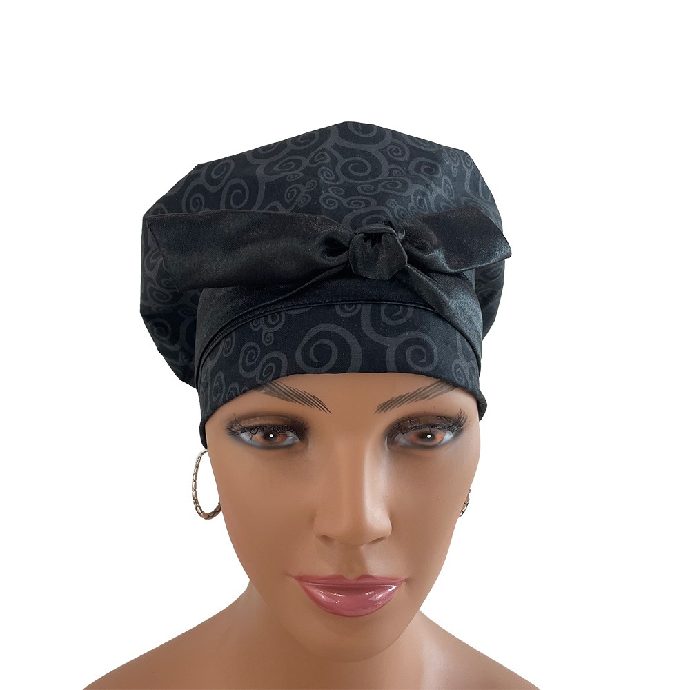 European Style Scrub Cap – Black Swirls - Image 2