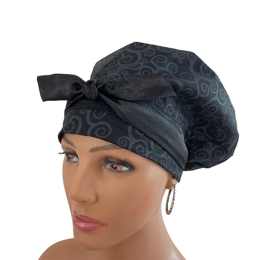 European Style Scrub Cap – Black Swirls - Image 3