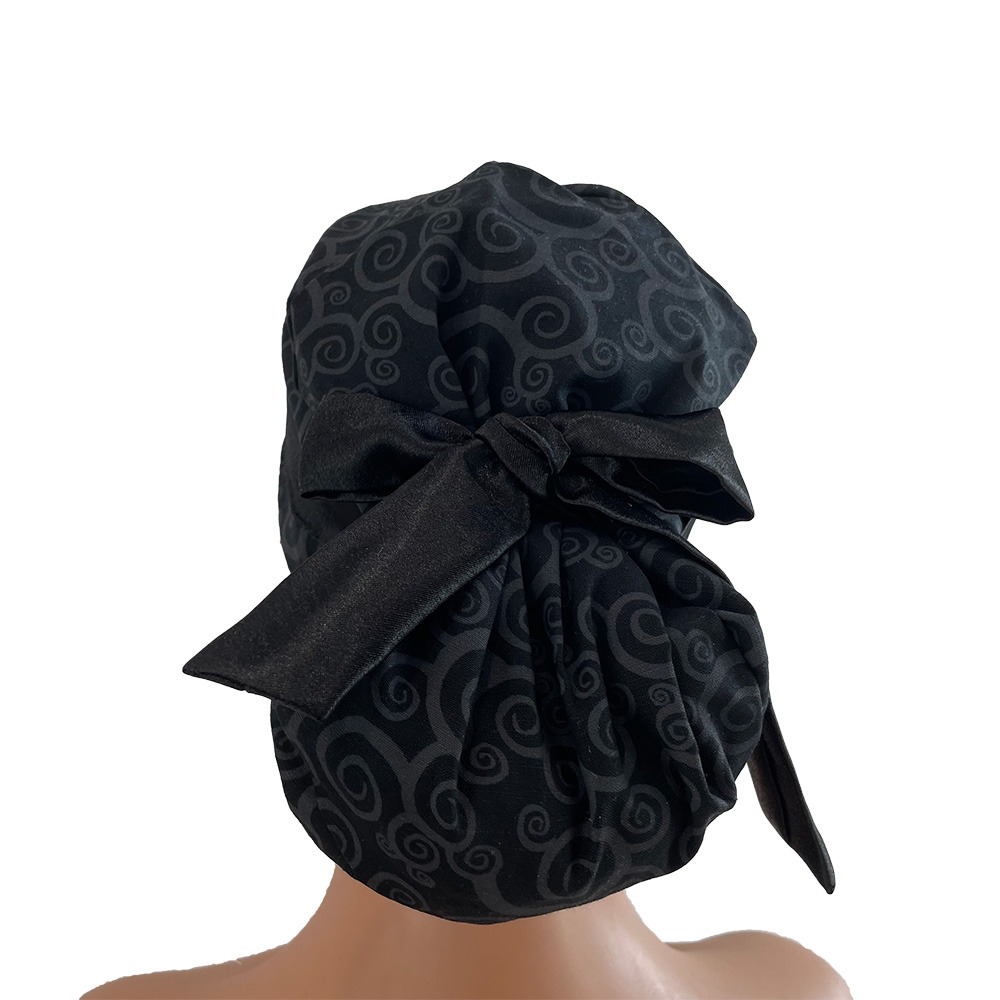 European Style Scrub Cap – Black Swirls - Image 4