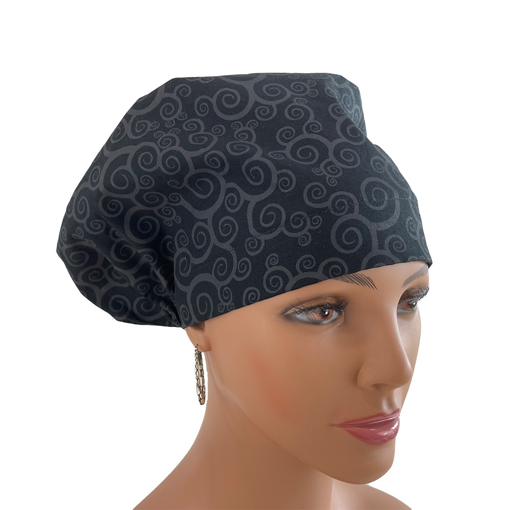 European Style Scrub Cap – Black Swirls - Image 5