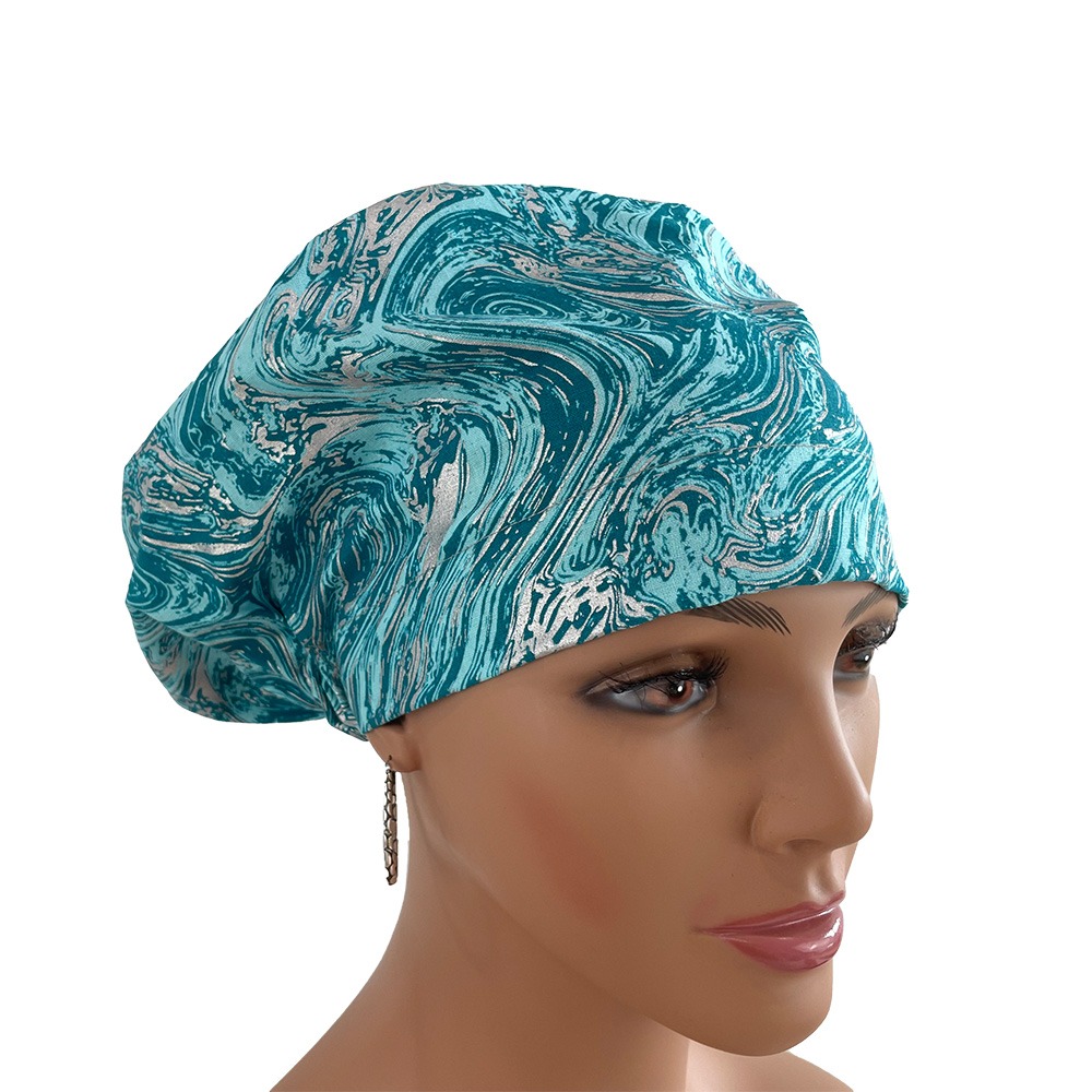 European Style Scrub Cap – Oil Slick – Teal/Silver - Image 5