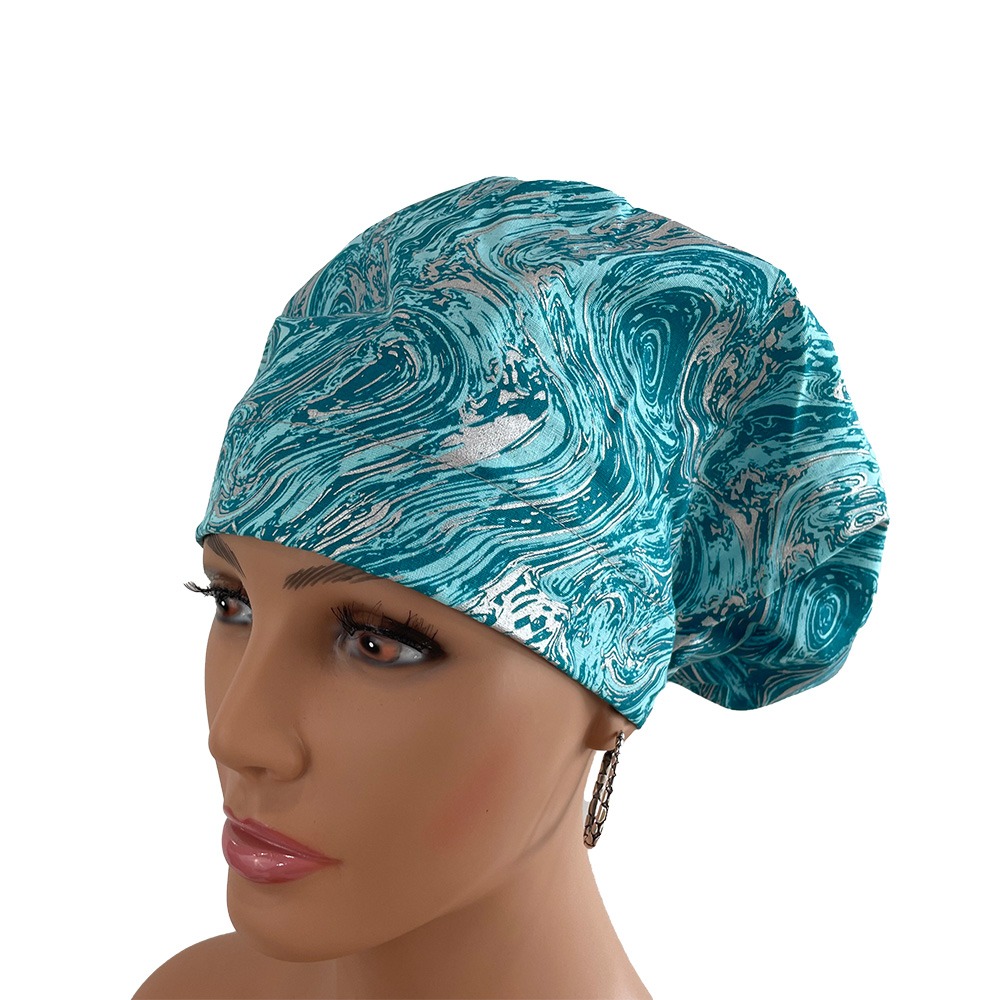 European Style Scrub Cap – Oil Slick – Teal/Silver - Image 7