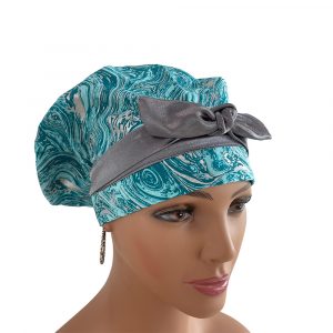 European Style Scrub Cap – Oil Slick – Teal/Silver