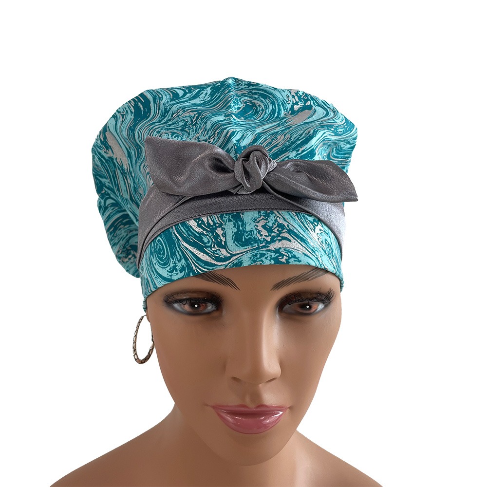 European Style Scrub Cap – Oil Slick – Teal/Silver - Image 2