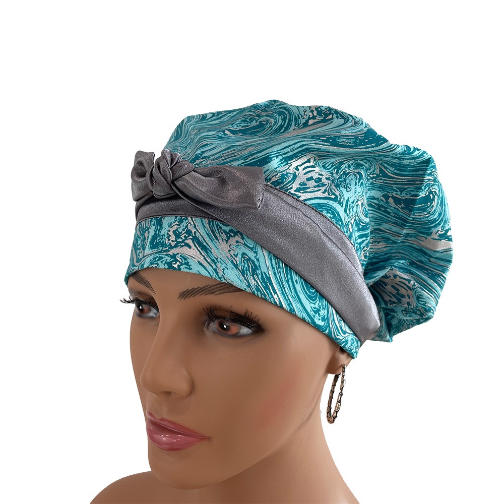 European Style Scrub Cap – Oil Slick – Teal/Silver - Image 3
