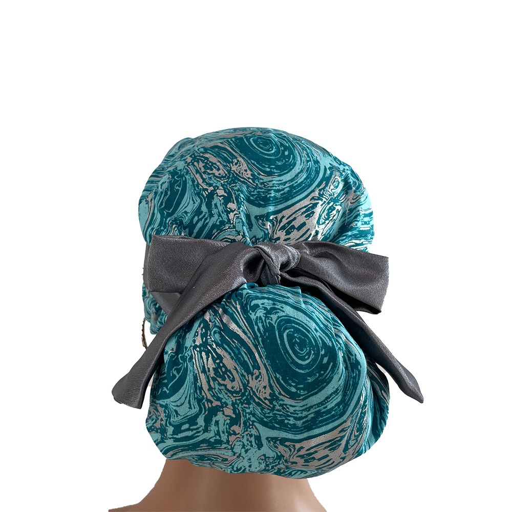 European Style Scrub Cap – Oil Slick – Teal/Silver - Image 4