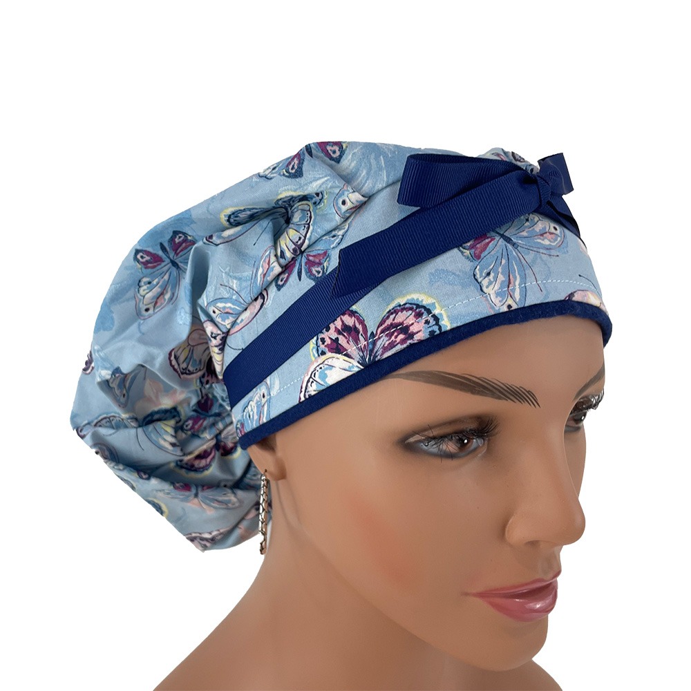 Bouffant Medical Cap - Blue Sky Butterflies - Cornflower Blue