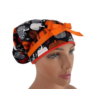 Bouffant Medical Scrub Cap-Halloween Pumpkins Chevrons & Dots