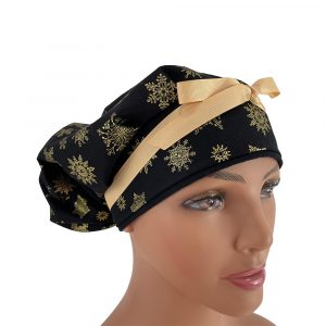 Bouffant Medical Scrub Cap-Metallic Snowflakes - Christmas