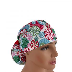 Ponytail Medical Scrub Cap-Multi-Color Peppermint Swirl