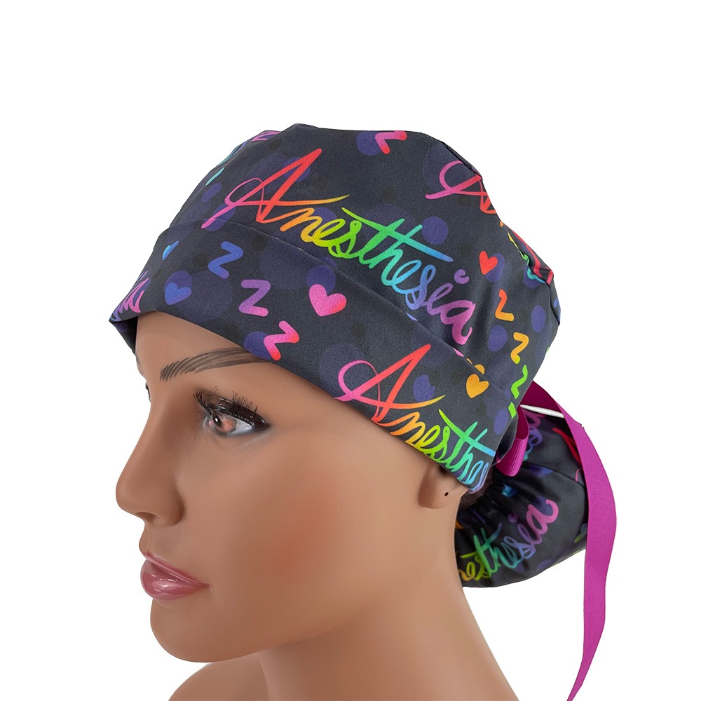 Turn Up Ponytail Medical Scrub Cap - Anesthesia Rainbow - Image 3