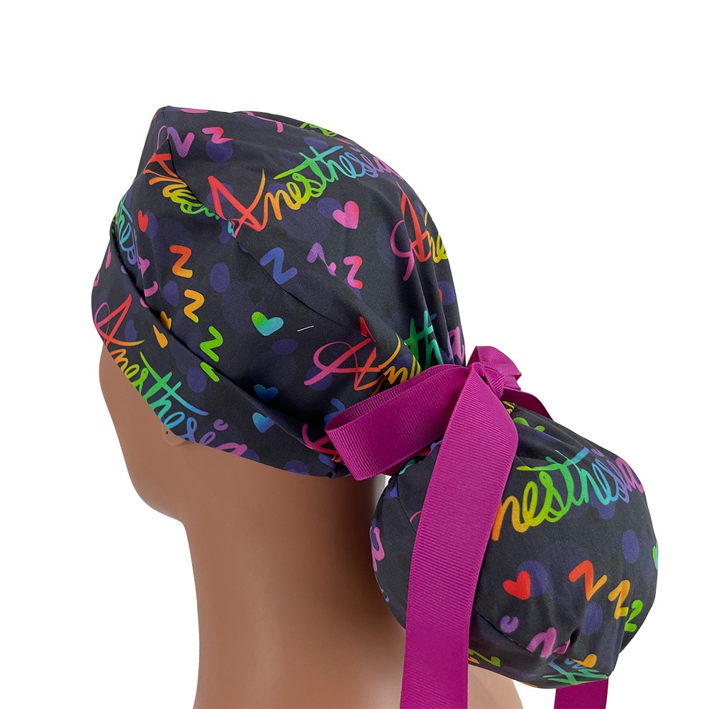 Turn Up Ponytail Medical Scrub Cap - Anesthesia Rainbow - Image 4