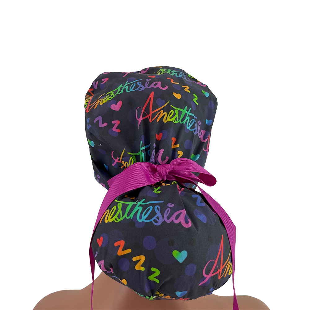 Turn Up Ponytail Medical Scrub Cap - Anesthesia Rainbow - Image 5