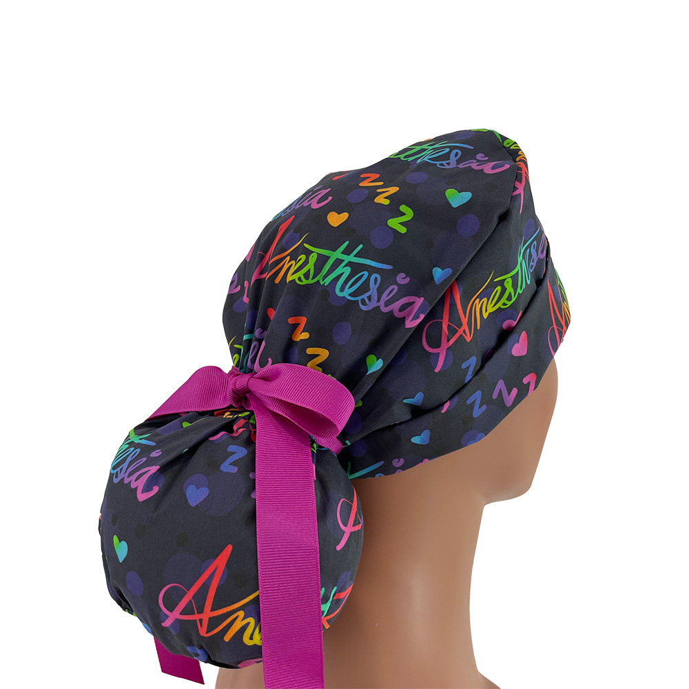 Turn Up Ponytail Medical Scrub Cap - Anesthesia Rainbow - Image 6
